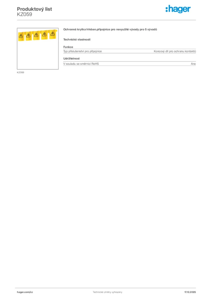 Obrázek Hager Produktový list KZ059 | Hager