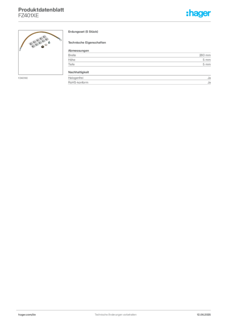 Bild Hager Produktdatenblatt FZ401XE | Hager Deutschland