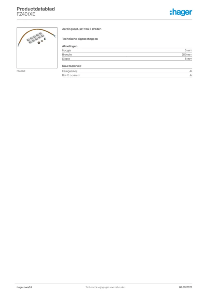 Afbeelding Hager Productdatablad FZ401XE | Hager Nederland