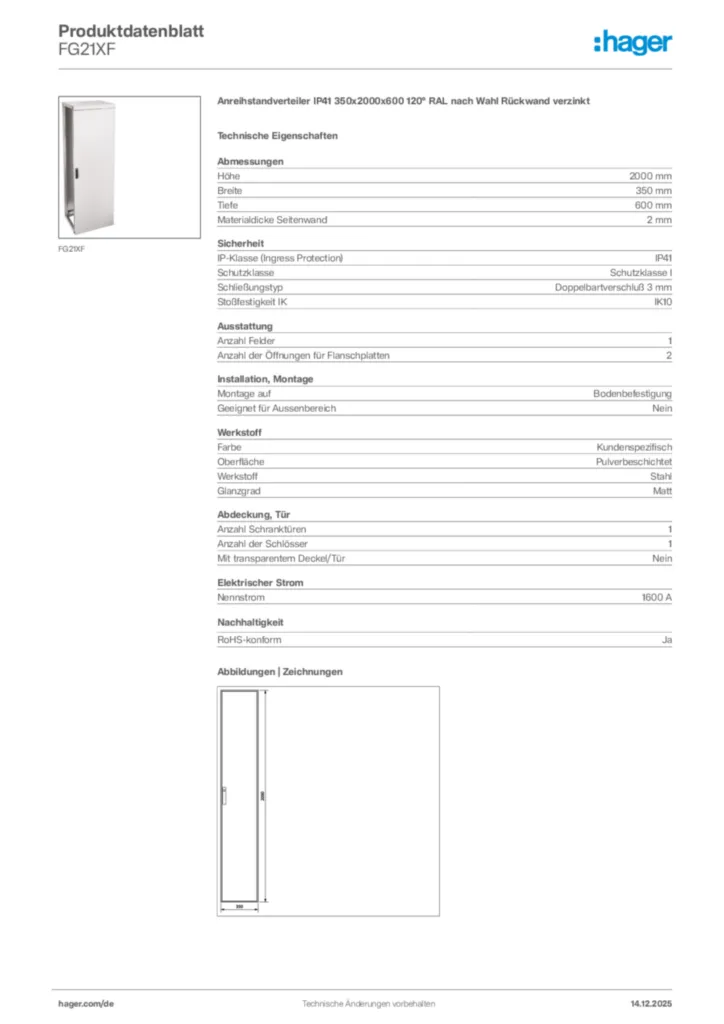 Bild Hager Produktdatenblatt FG21XF | Hager Deutschland