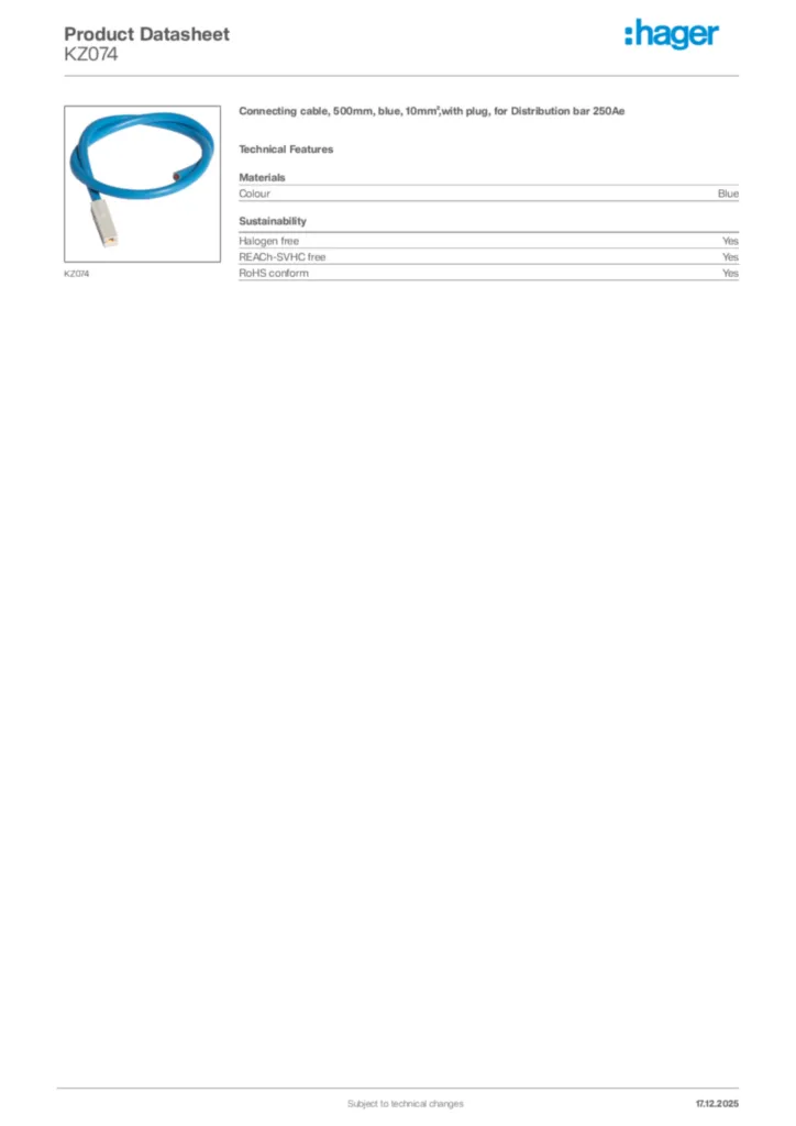 Image Hager Product data sheet KZ074  | Hager Africa