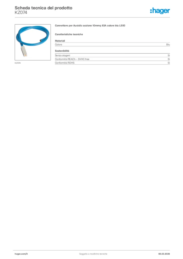 Immagine Hager Scheda tecnica del prodotto KZ074 | Hager Italia