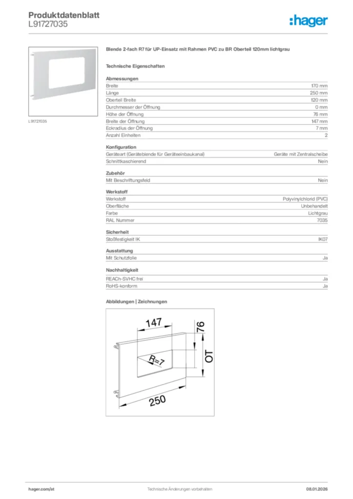 Bild Hager Produktdatenblatt L91727035 | Hager Deutschland