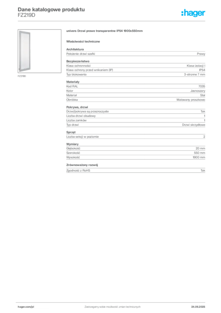 Zdjęcie Hager Karta katalogowa FZ219D | Hager Polska