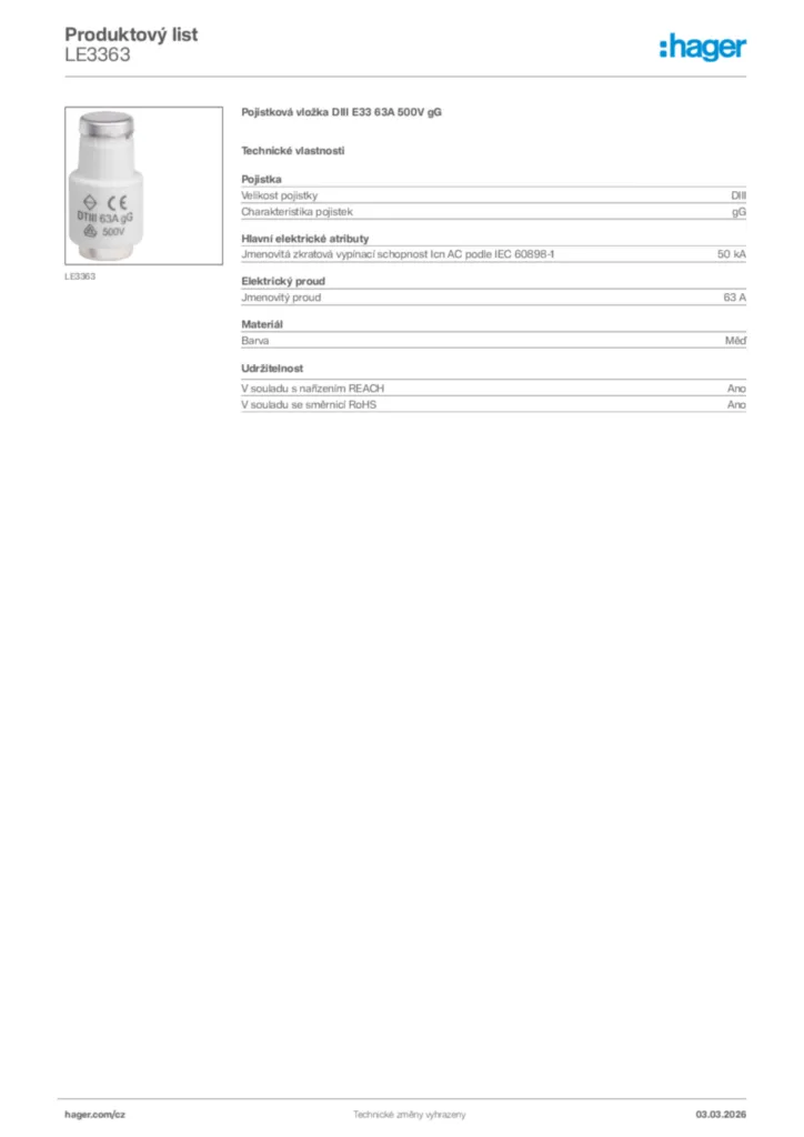 Obrázek Hager Product data sheet LE3363 | Hager