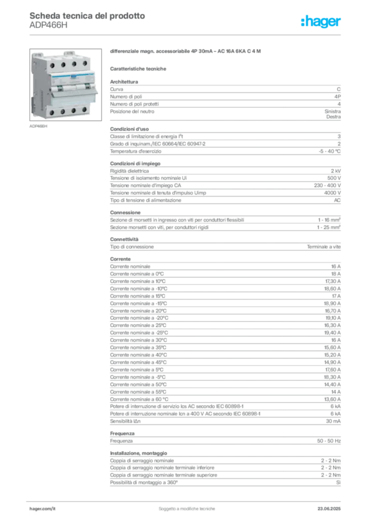 Immagine Hager Scheda tecnica del prodotto ADP466H | Hager Italia