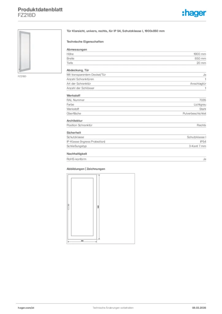 Bild Hager Produktdatenblatt FZ218D | Hager Deutschland