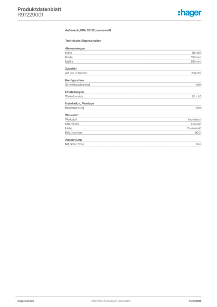 Bild Hager Produktdatenblatt R97229001 | Hager Deutschland