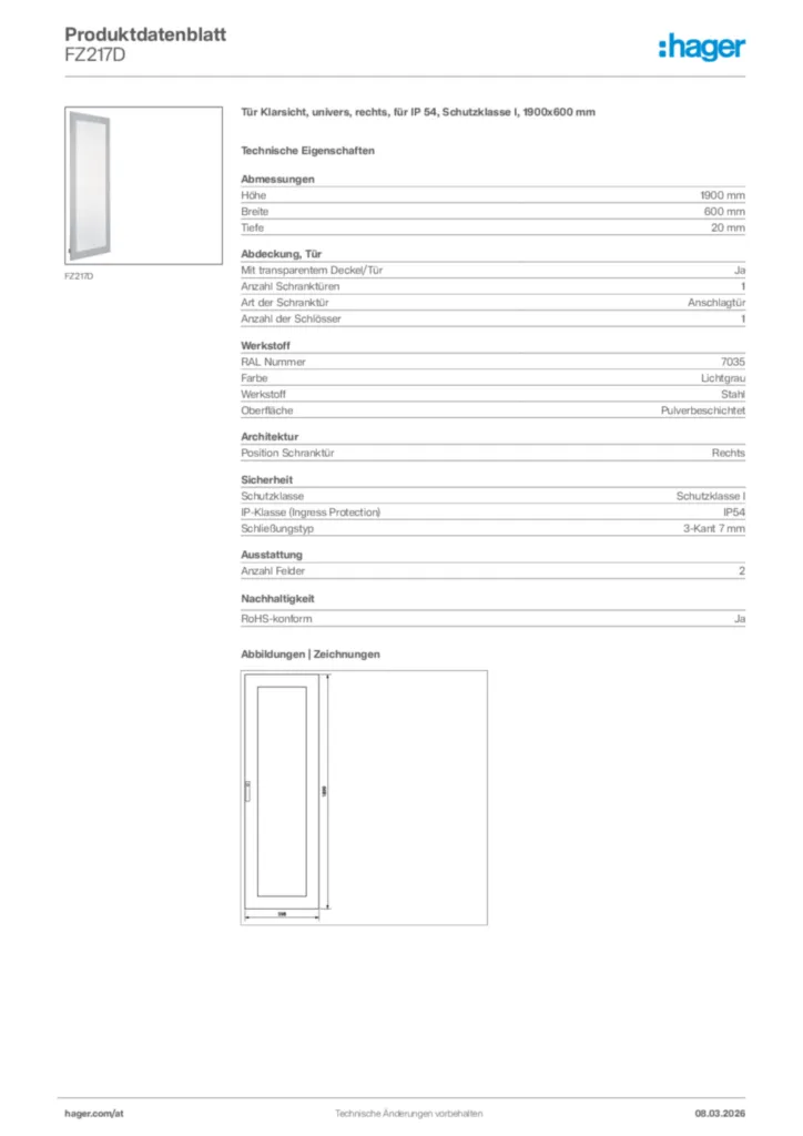 Bild Hager Produktdatenblatt FZ217D | Hager Deutschland