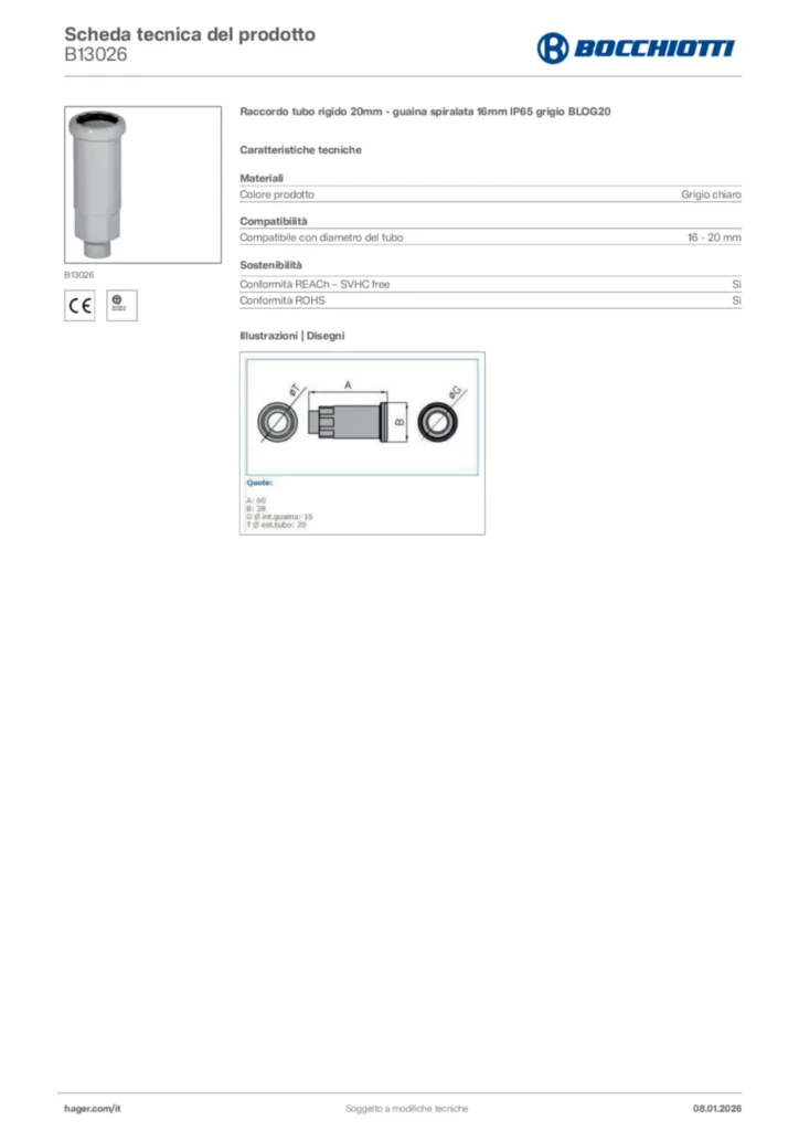 Immagine Bocchiotti Scheda tecnica del prodotto B13026 | Hager Italia