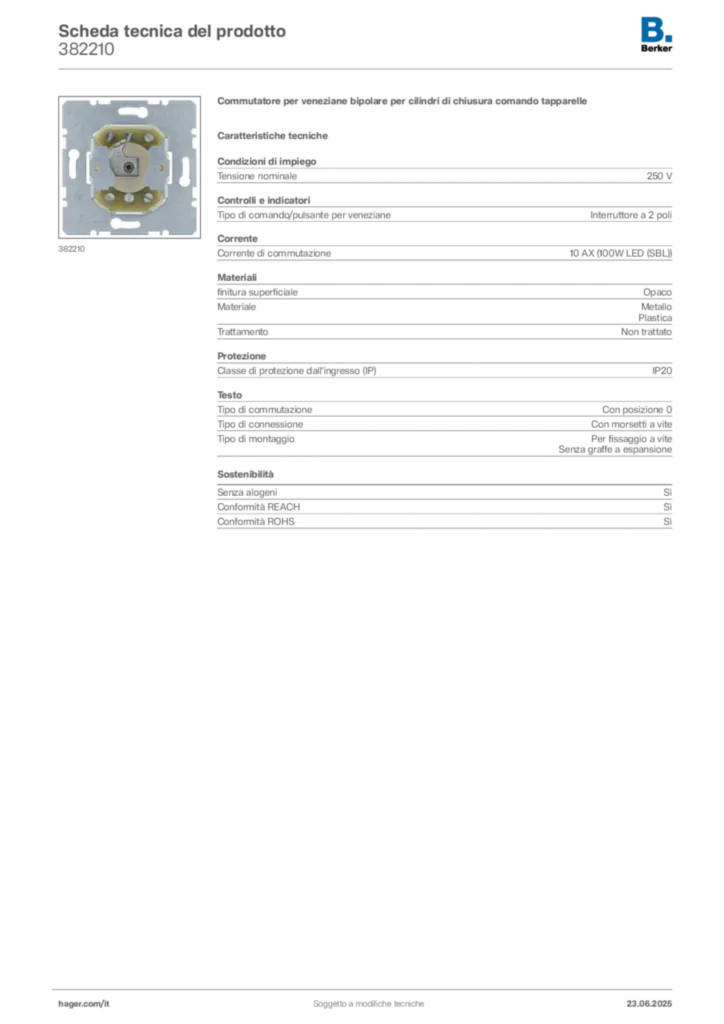 Immagine Berker Scheda tecnica del prodotto 382210 | Hager Italia