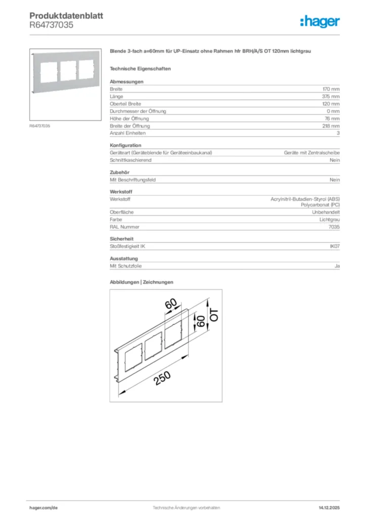 Bild Hager Produktdatenblatt R64737035 | Hager Deutschland
