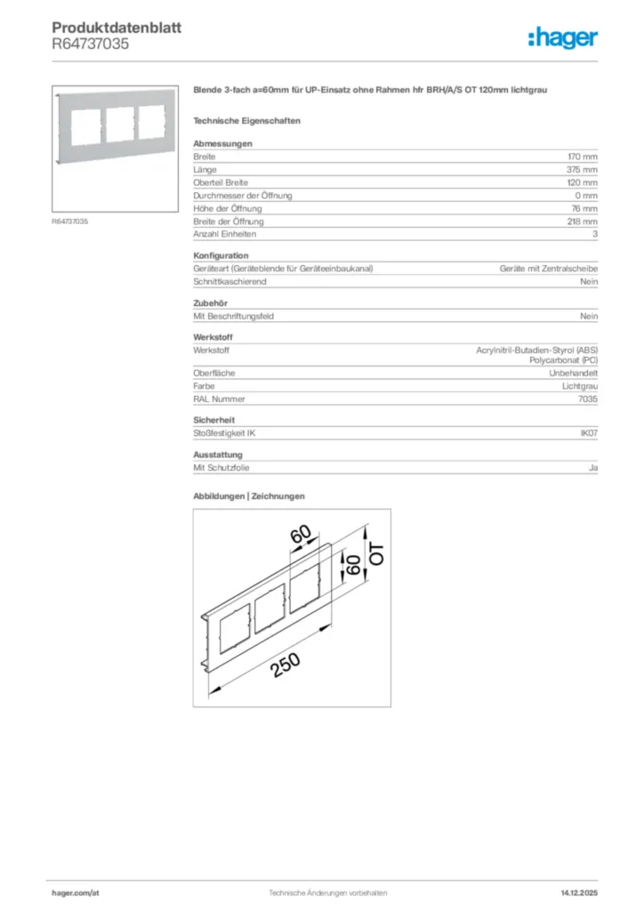 Bild Hager Produktdatenblatt R64737035 | Hager Deutschland