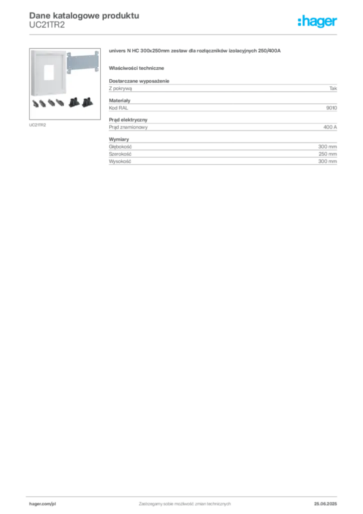 Zdjęcie Hager Karta katalogowa UC21TR2 | Hager Polska