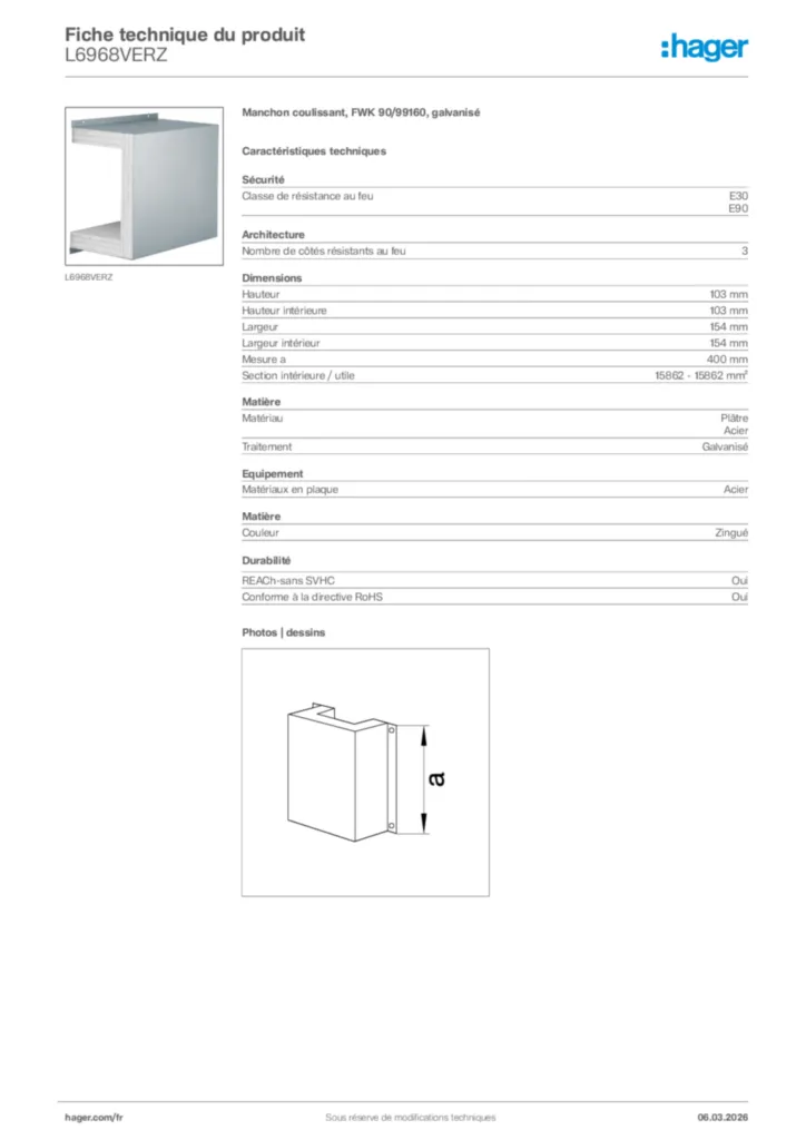 Image Hager Fiche technique du produit L6968VERZ | Hager France