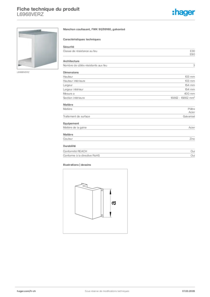 Image Hager Fiche technique du produit L6968VERZ | Hager Suisse