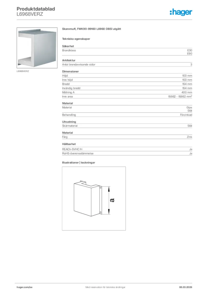 Bild Hager Produktdatablad L6968VERZ | Hager Sverige