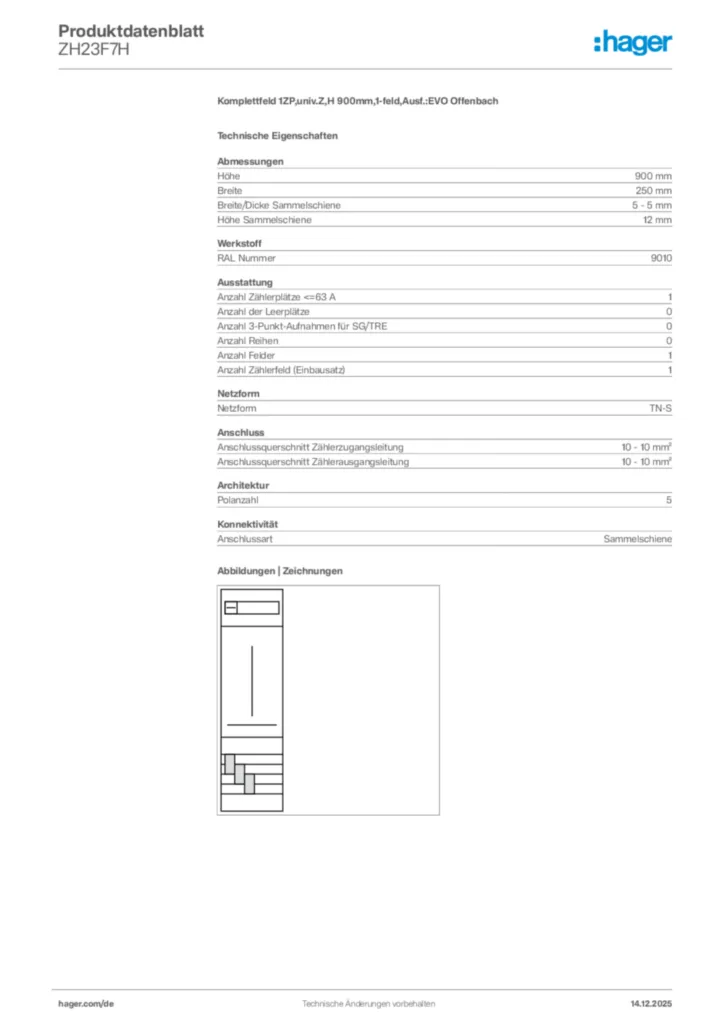 Bild Hager Produktdatenblatt ZH23F7H | Hager Deutschland