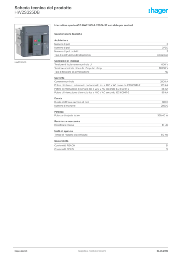 Immagine Hager Scheda tecnica del prodotto HW2S325DB | Hager Italia