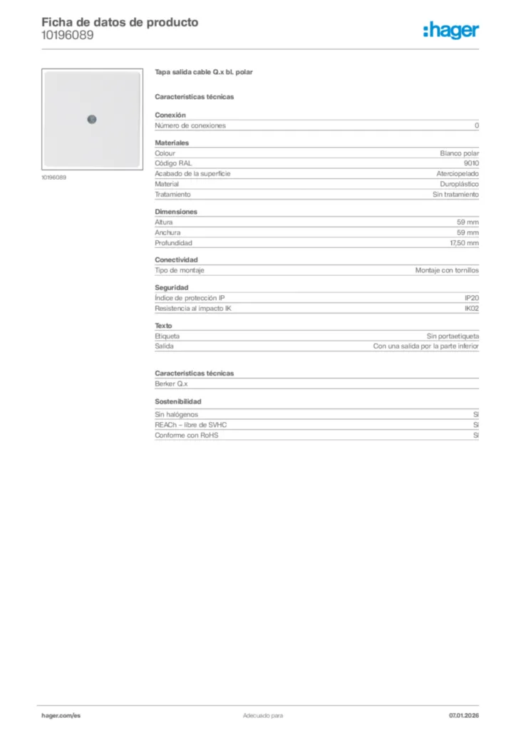 Imagen Hager Ficha de datos de producto 10196089 | Hager España