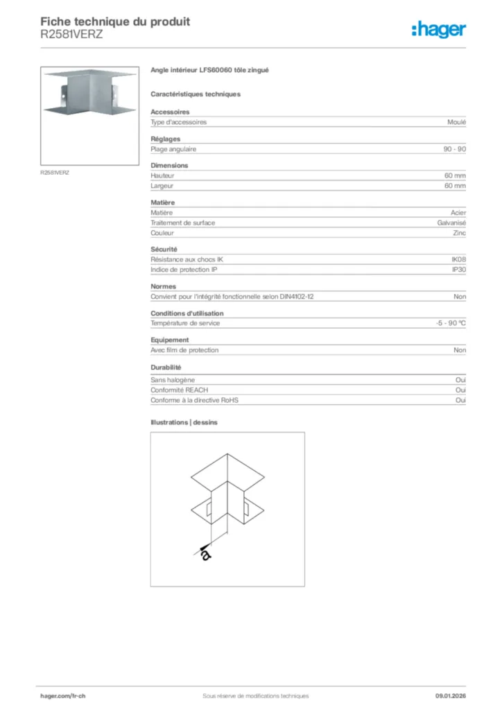 Image Hager Fiche technique du produit R2581VERZ | Hager Suisse