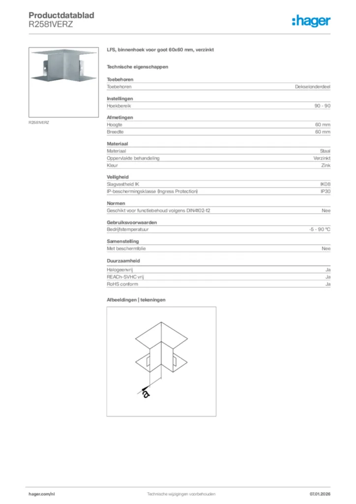 Afbeelding Hager Productdatablad R2581VERZ | Hager Nederland
