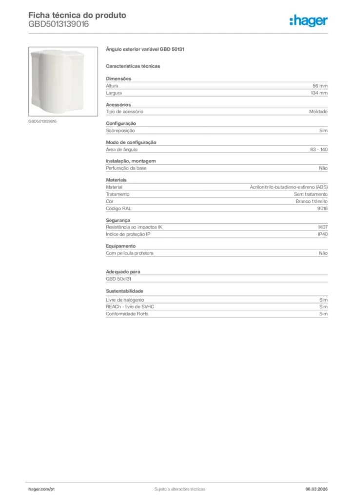 Imagem Hager Ficha técnica do produto GBD5013139016 | Hager Portugal