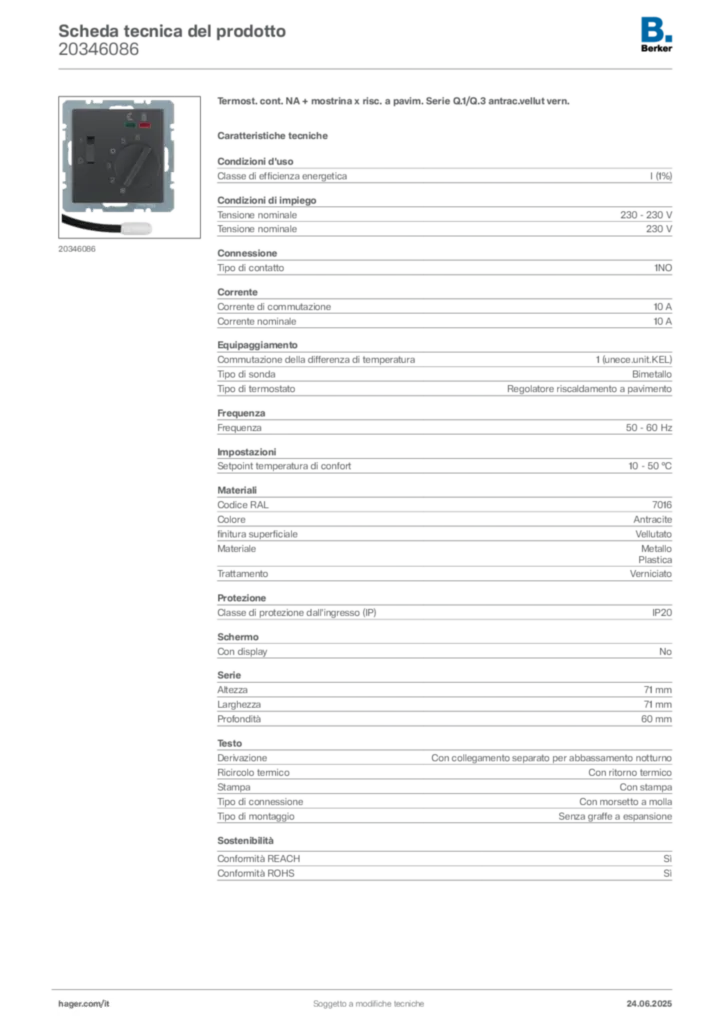 Immagine Berker Scheda tecnica del prodotto 20346086 | Hager Italia