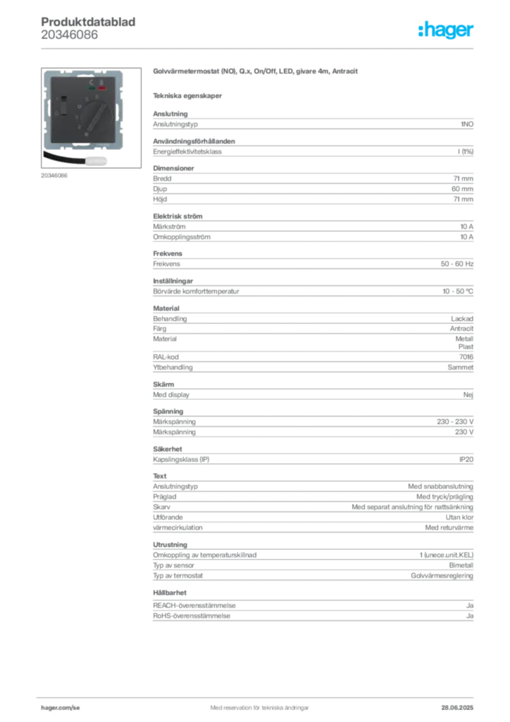 Bild Hager Produktdatablad 20346086 | Hager Sverige