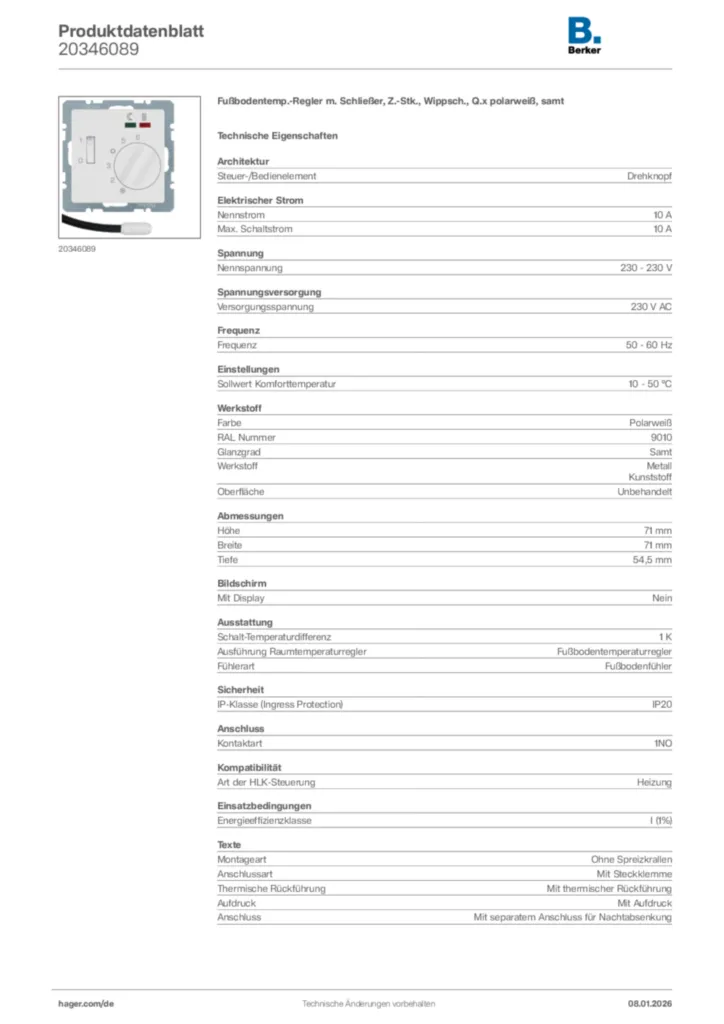 Bild Berker Produktdatenblatt 20346089 | Hager Deutschland