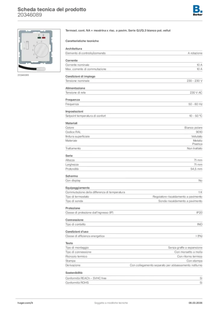 Immagine Berker Scheda tecnica del prodotto 20346089 | Hager Italia