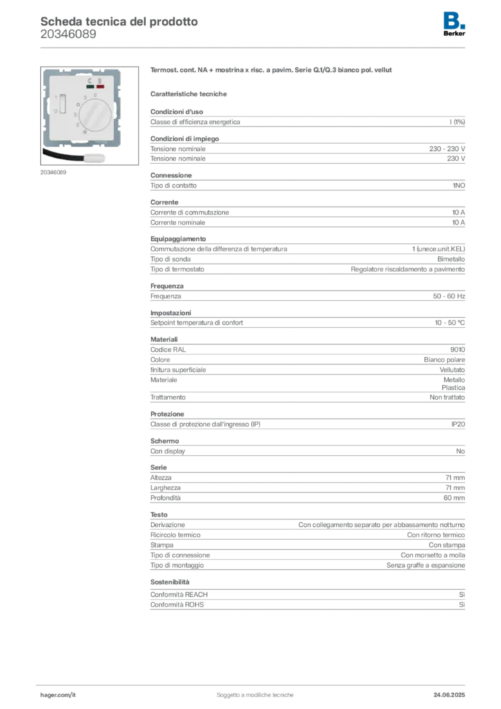 Immagine Berker Scheda tecnica del prodotto 20346089 | Hager Italia