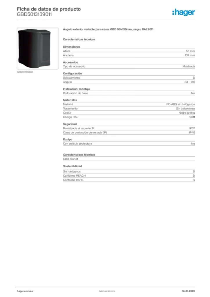 Imagen Hager Ficha de datos de producto GBD5013139011 | Hager España