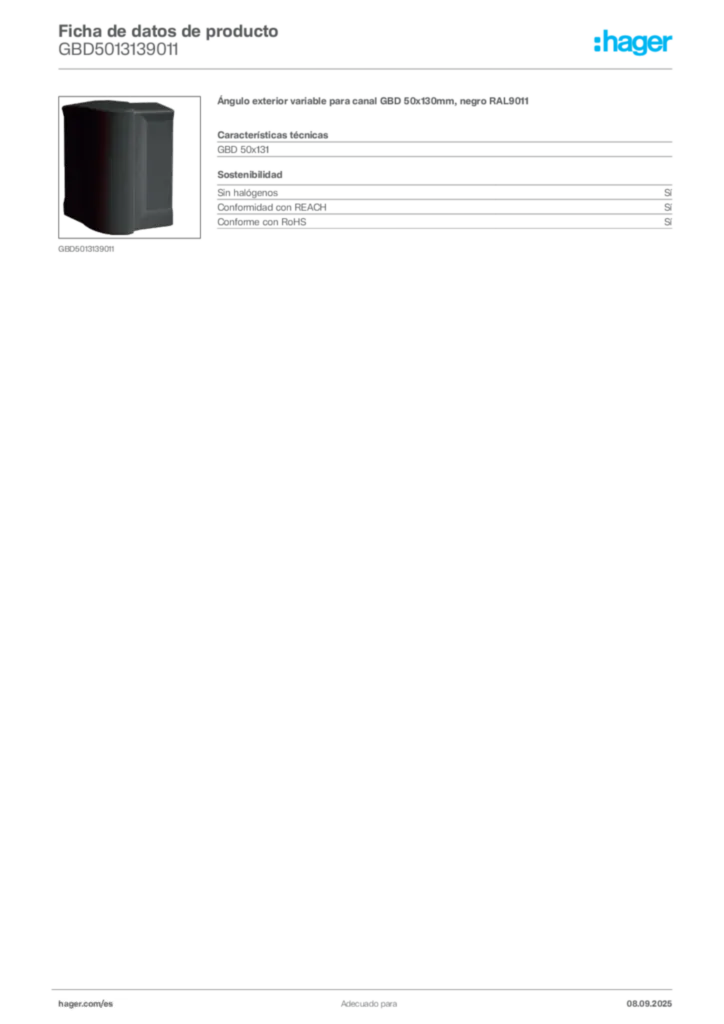 Imagen Hager Ficha de datos de producto GBD5013139011 | Hager España