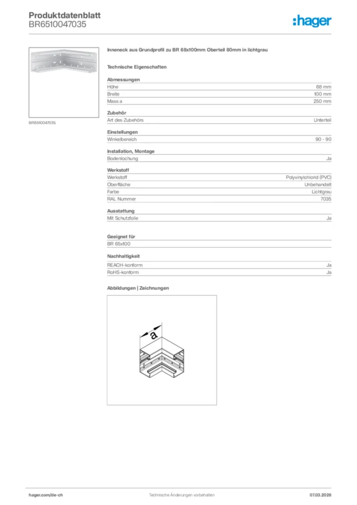Bild Hager Produktdatenblatt BR6510047035 | Hager Schweiz