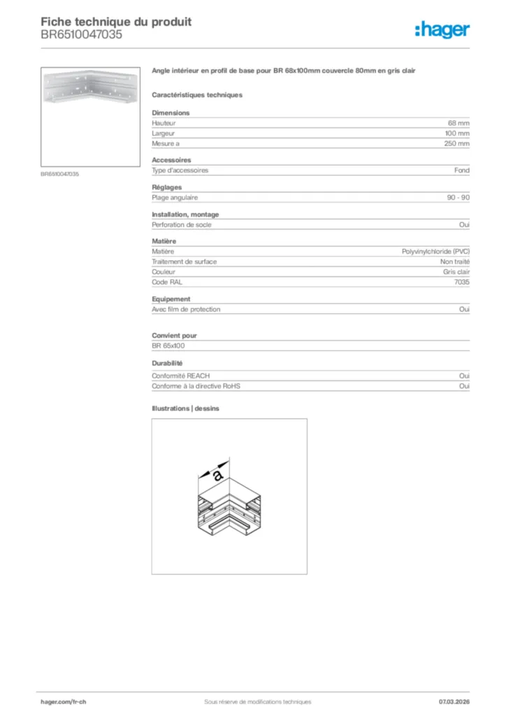 Image Hager Fiche technique du produit BR6510047035 | Hager Suisse
