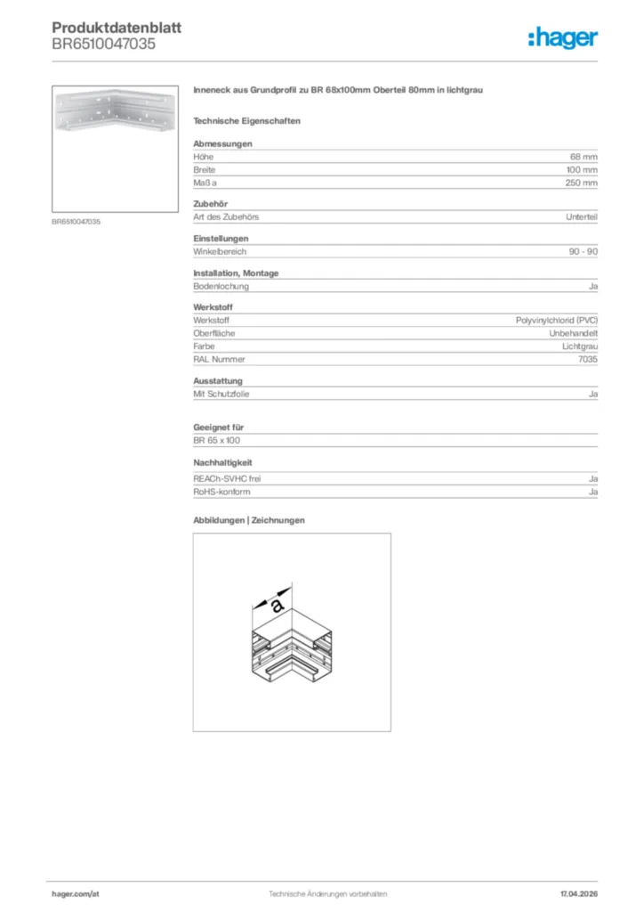 Bild Hager Produktdatenblatt BR6510047035 | Hager Deutschland