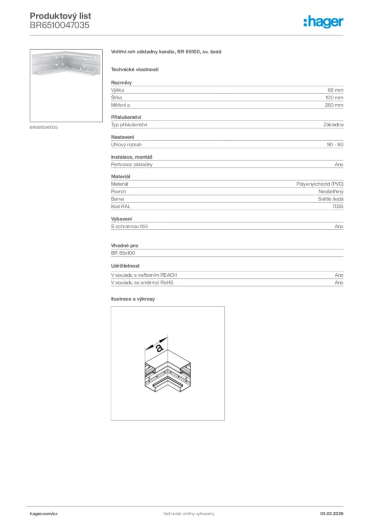 Obrázek Hager Product data sheet BR6510047035 | Hager