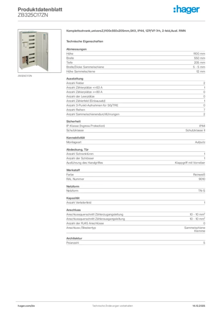 Bild Hager Produktdatenblatt ZB325C17ZN | Hager Deutschland