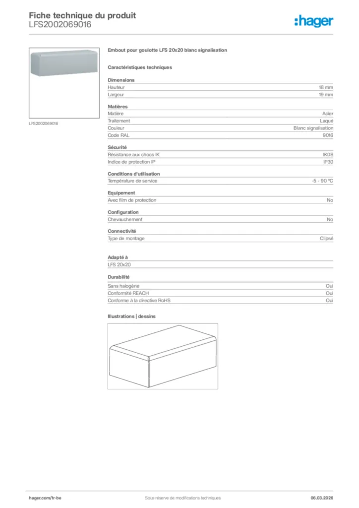 Image Hager Fiche technique du produit LFS2002069016 | Hager Belgique