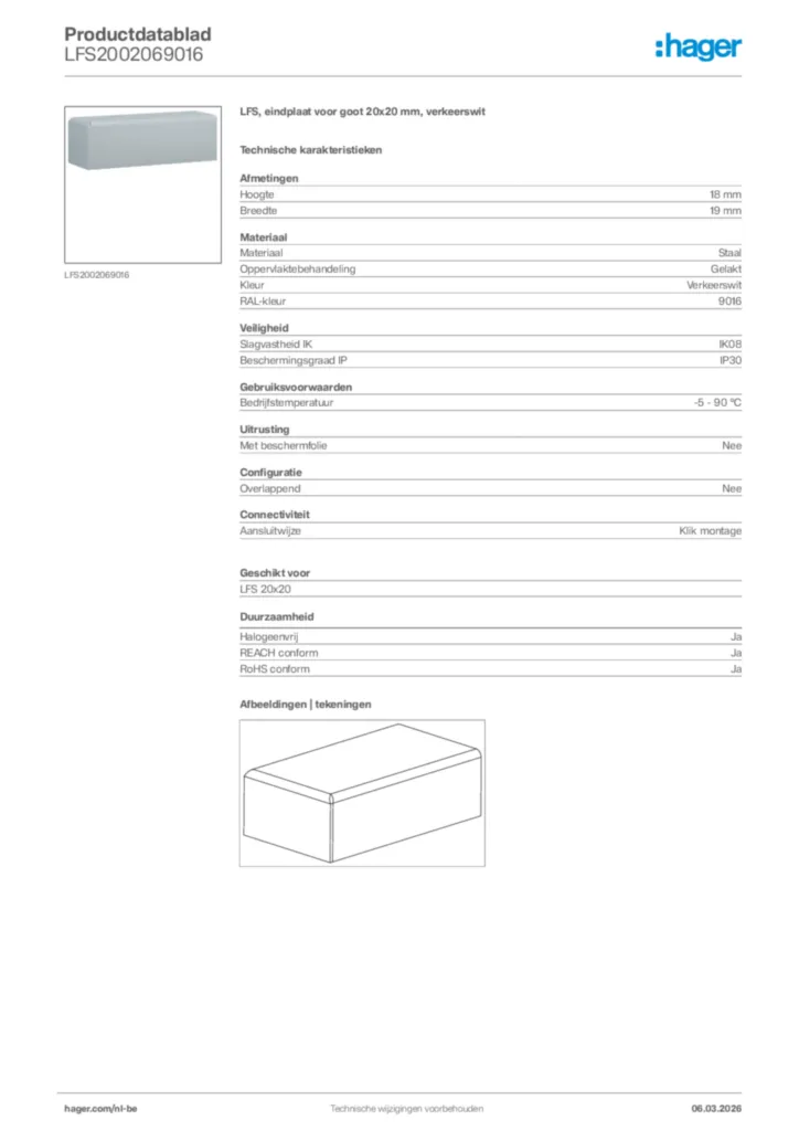 Afbeelding Hager Productdatablad LFS2002069016 | Hager Belgium