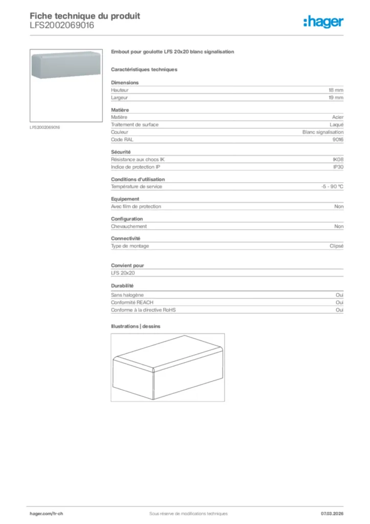 Image Hager Fiche technique du produit LFS2002069016 | Hager Suisse