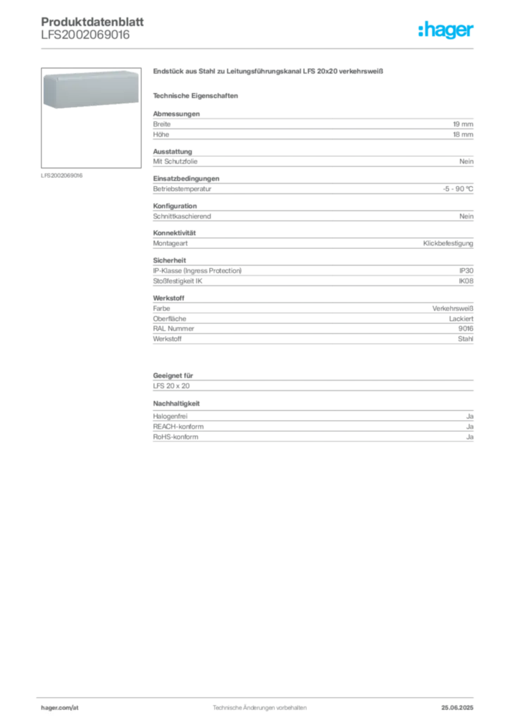 Bild Hager Produktdatenblatt LFS2002069016 | Hager Deutschland