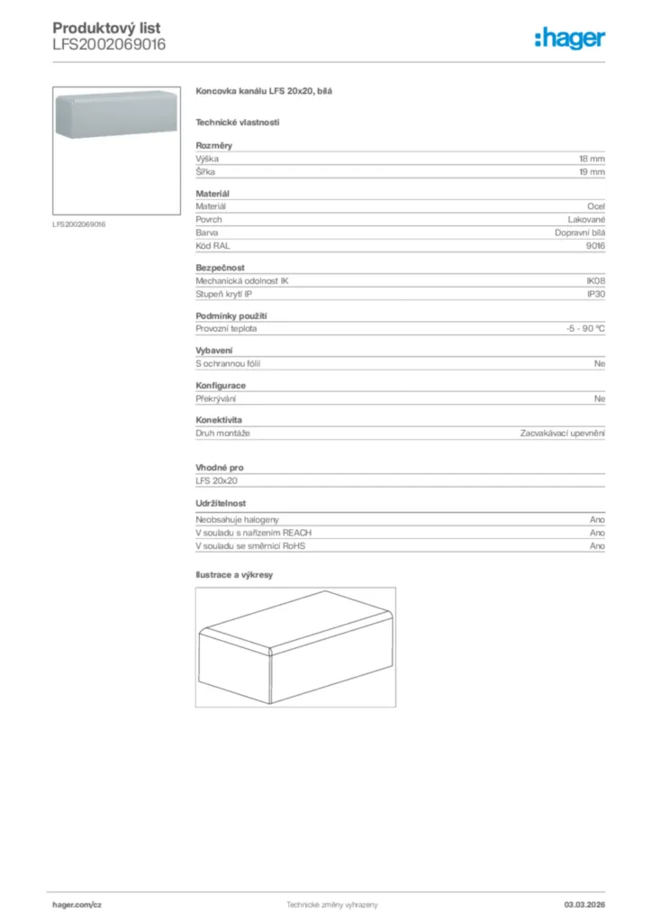Obrázek Hager Product data sheet LFS2002069016 | Hager