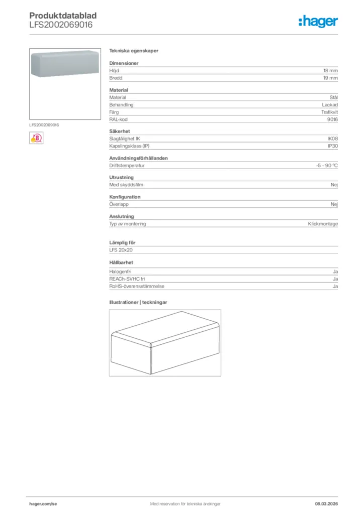Bild Hager Produktdatablad LFS2002069016 | Hager Sverige