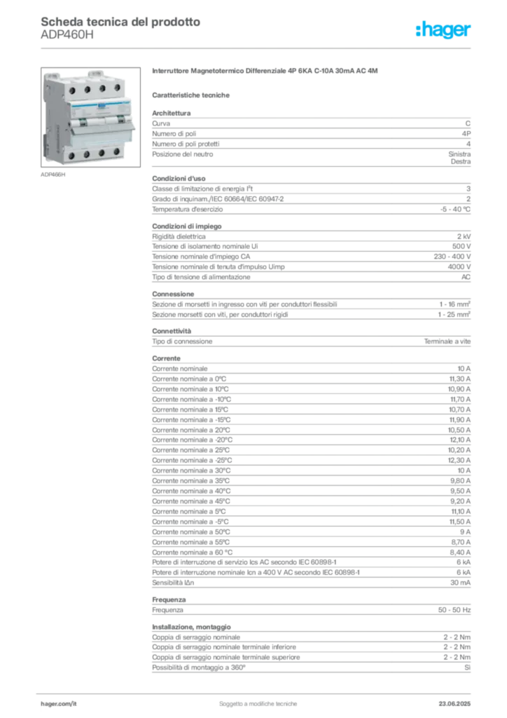 Immagine Hager Scheda tecnica del prodotto ADP460H | Hager Italia