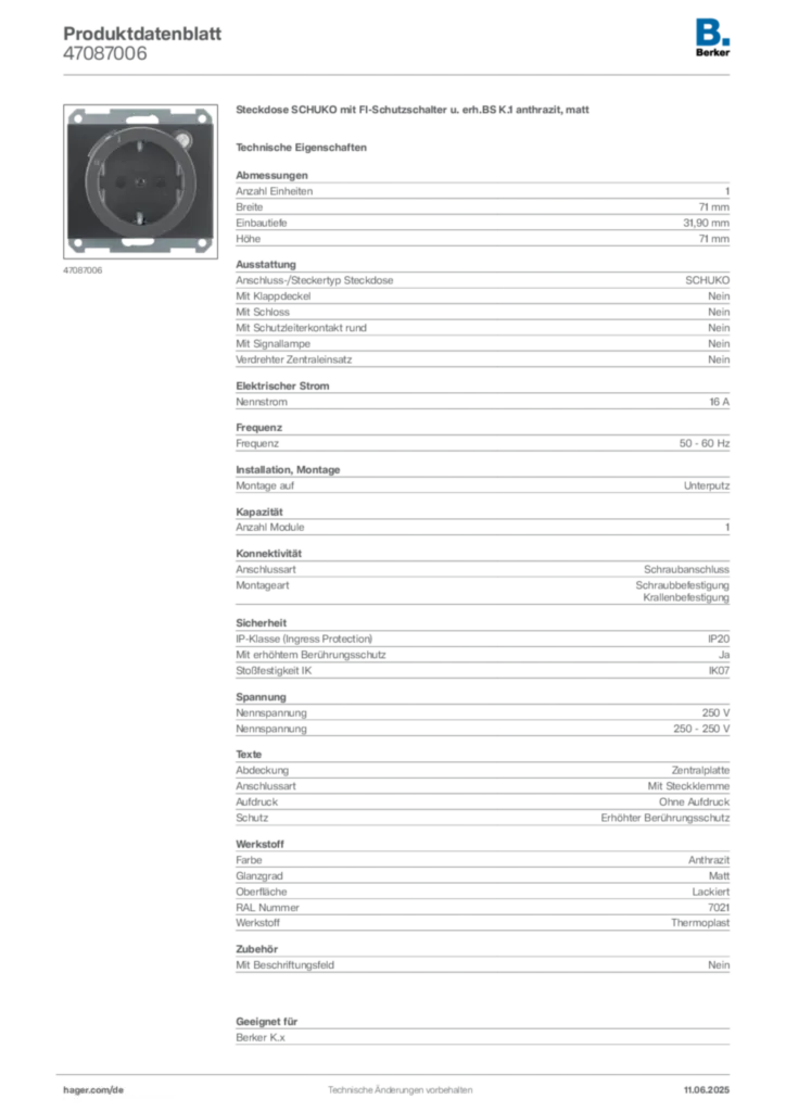 Berker Produktdatenblatt 47087006