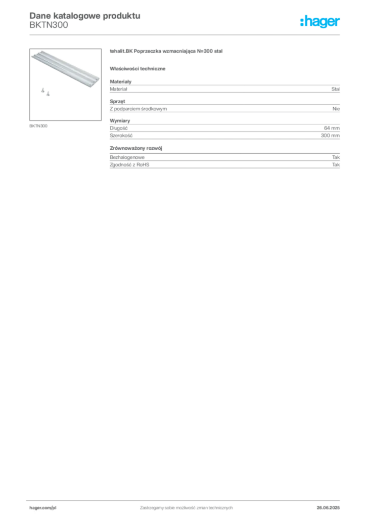 Zdjęcie Hager Karta katalogowa BKTN300 | Hager Polska