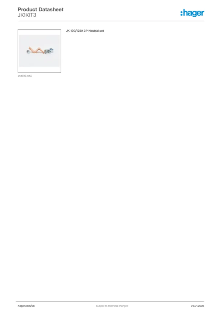 Image Hager Product data sheet JK1KIT3  | Hager
