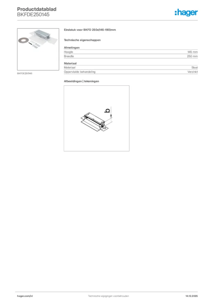 Afbeelding Hager Productdatablad BKFDE250145 | Hager Nederland